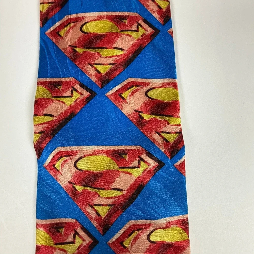 Vintage 1996 Superman DC Comics RM Style 100% Silk Novelty Neck Tie Blue USA